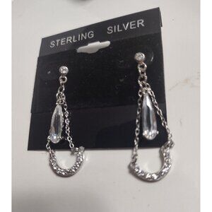 Sterling Silver 925 & Cubic Zirconia Stud Dangle Earrings New in Box